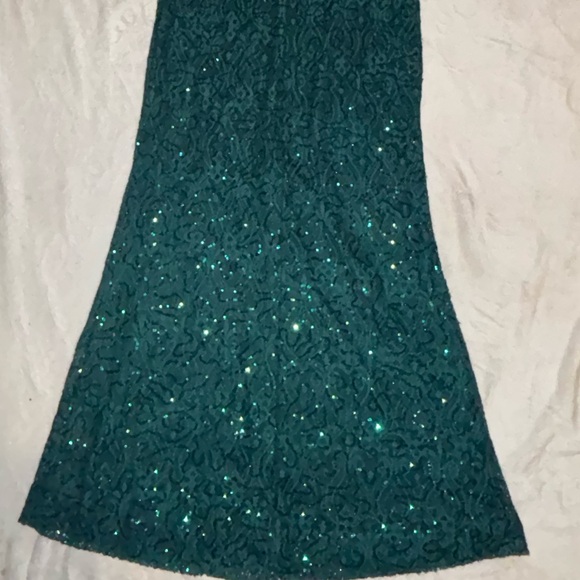 worn ONCE! BLU SAGE emerald green sequins floor length formal/ ball GOWN size 12 - Picture 3 of 6